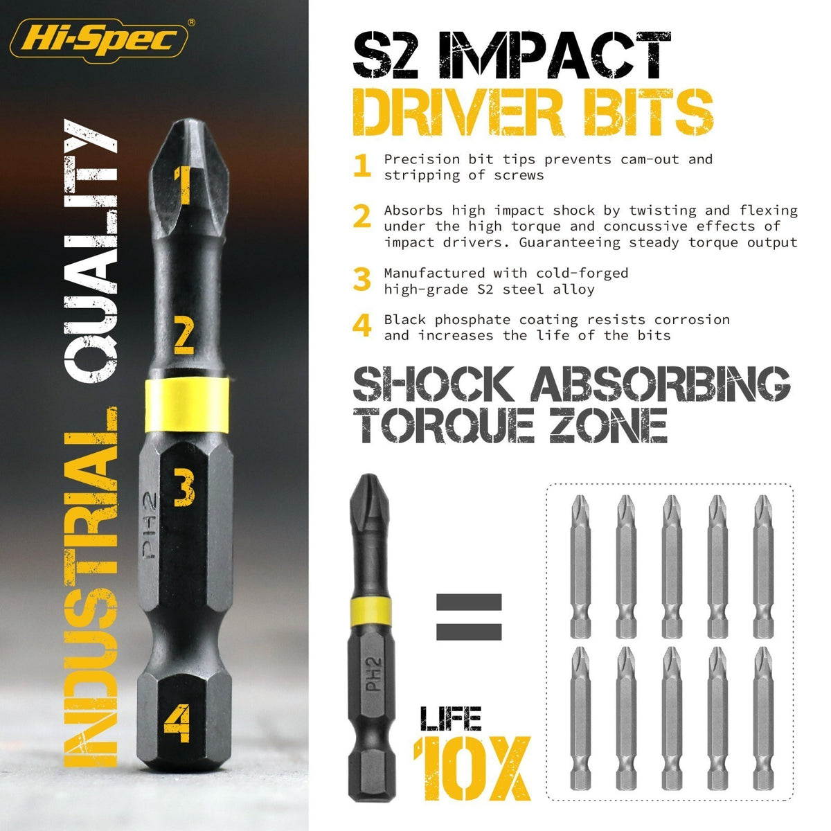 Impact Drill Screw Driver Nut Bit Magnetic Set 1/4” Hex Shank Hi-Spec 44 Piece