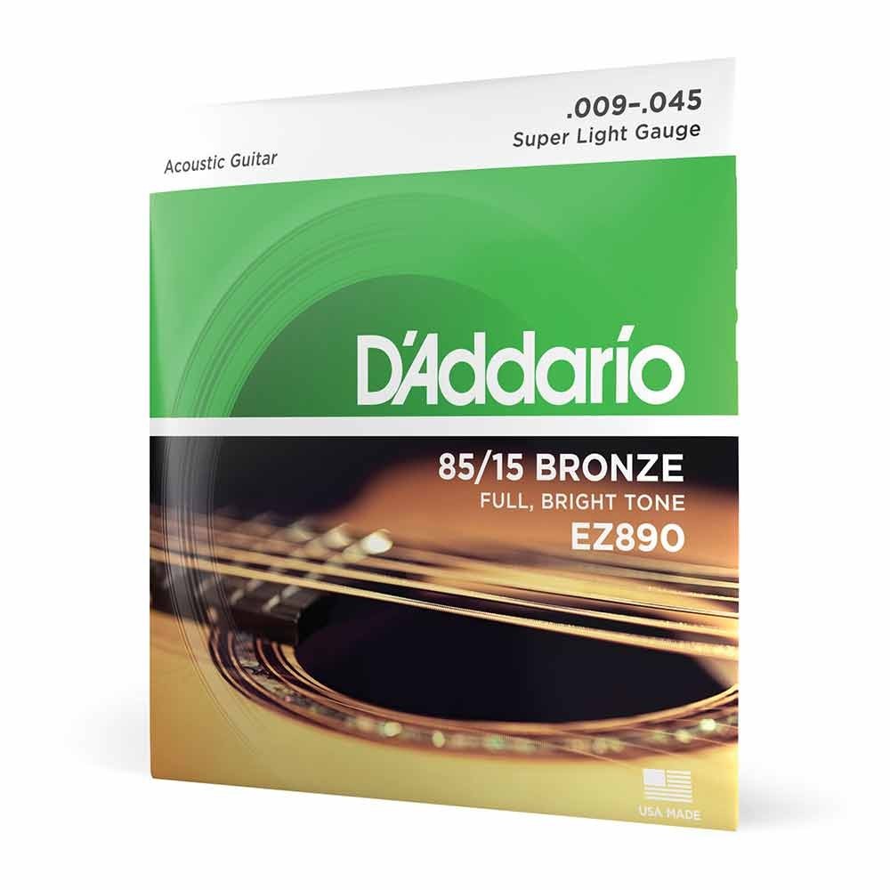 Acoustic Guitar Strings, Super Light EZ890 By D'Addario, 9 - 45 Gauge B