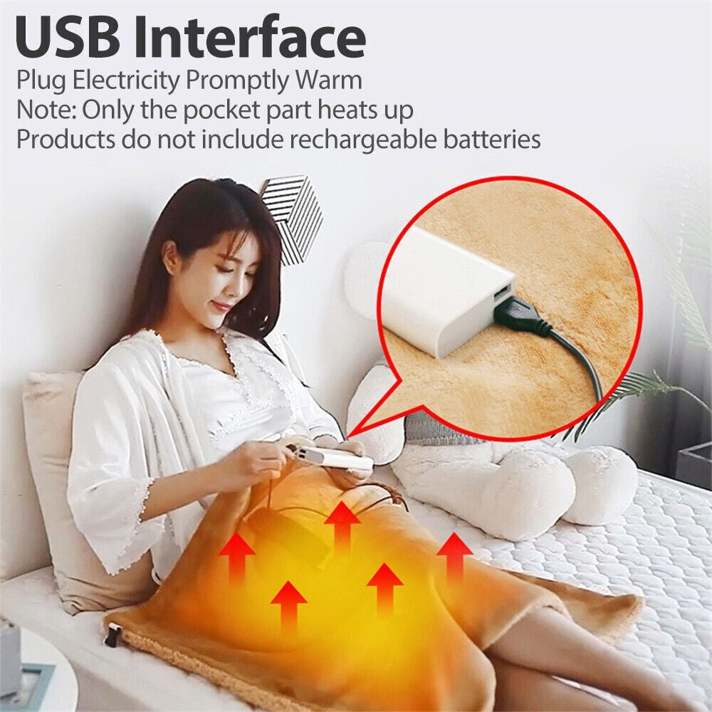 Large USB Electric Heated Blanket Warm Throw Poncho Wrap Blanket Shawl Portable