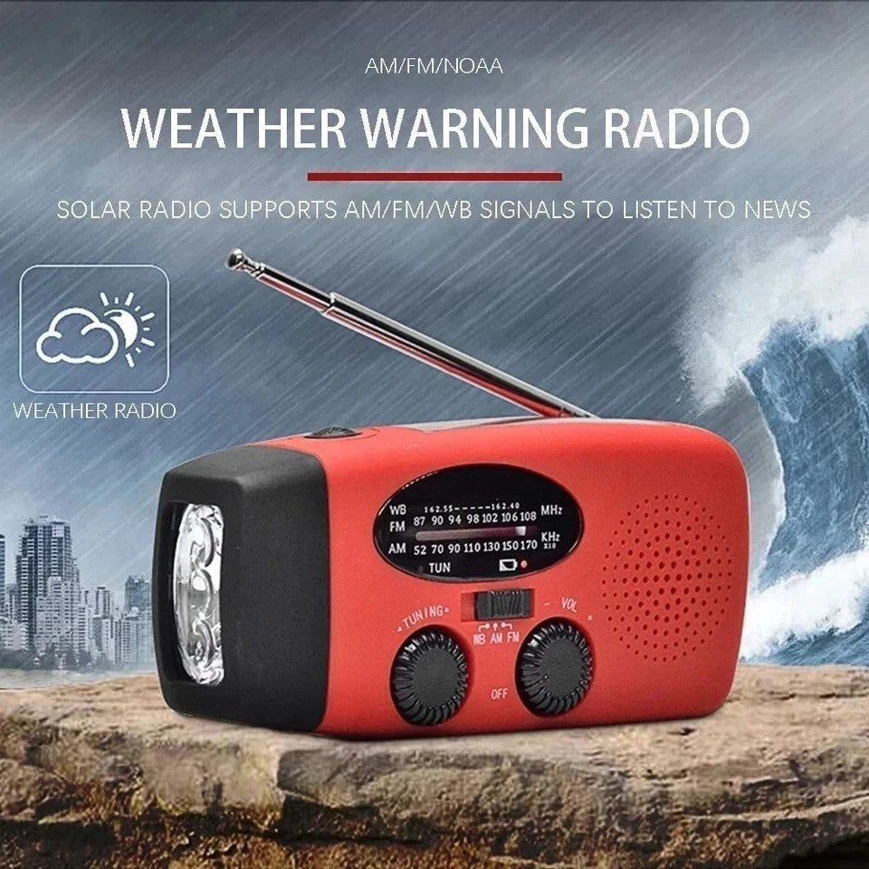 Wind Up Solar Radio Survival Hand Crank Dynamo AM / FM LED Flashlight for