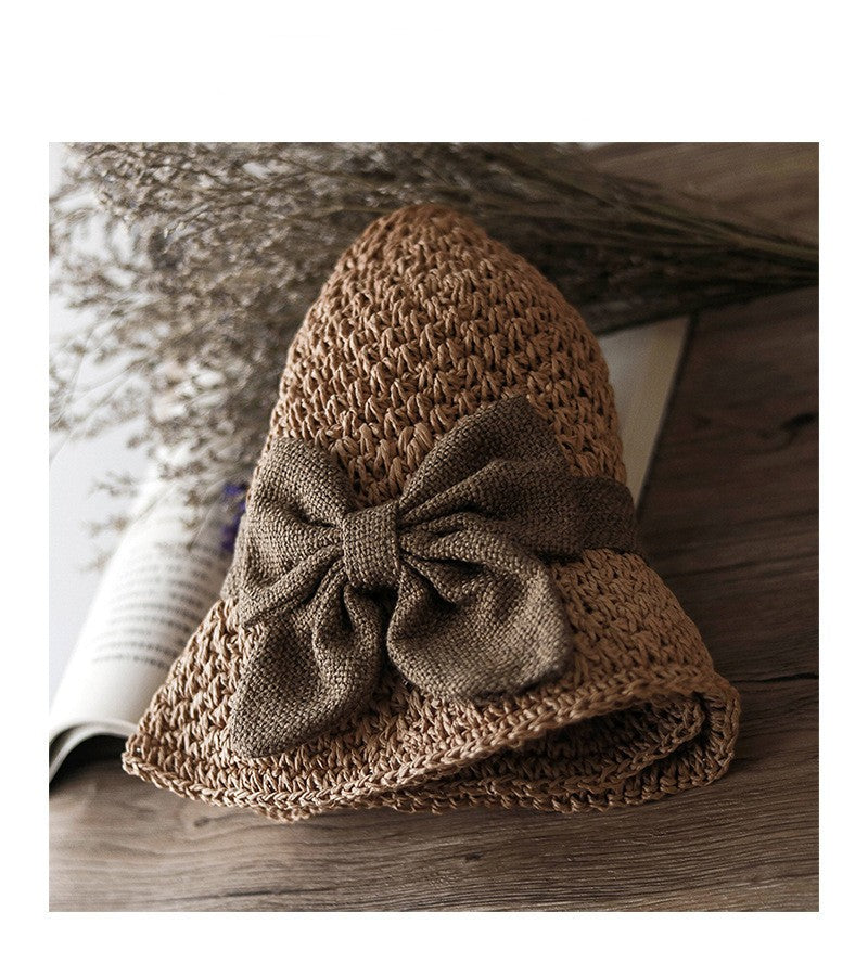 Women's Straw Bucket Hat Brim Sun Hat Crochet Floppy Beach Hat with Ruffled Bow