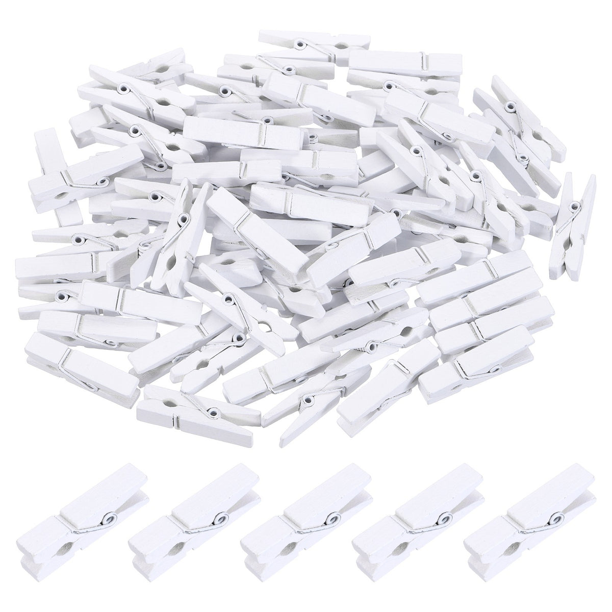 100 Pcs Wooden Clothespins, 1.4 Inch Clothes Pins with Spring, White
