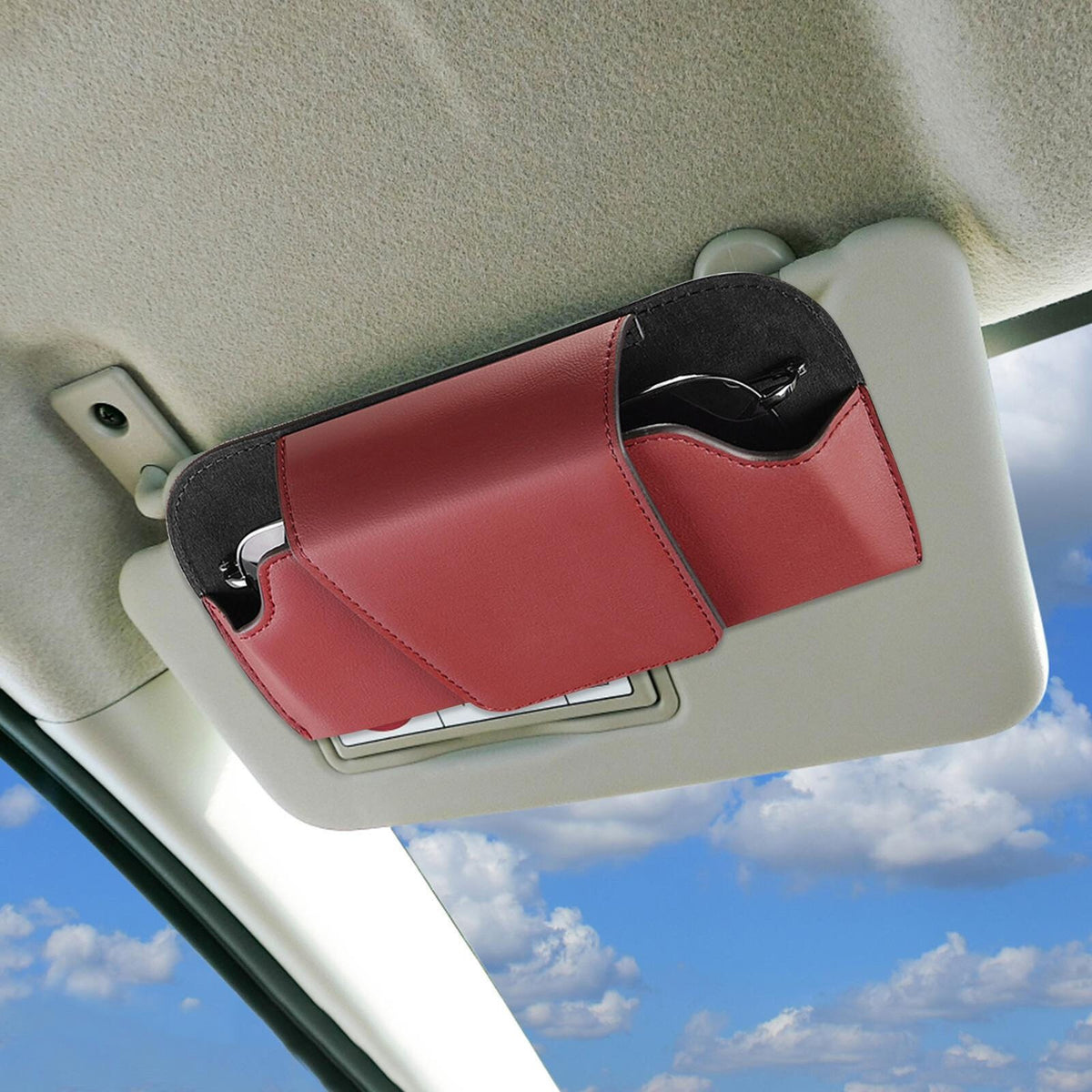 Car Sun Visor Sunglasses Case Holder Eye Glasses Box Clip Leather Shell Storage