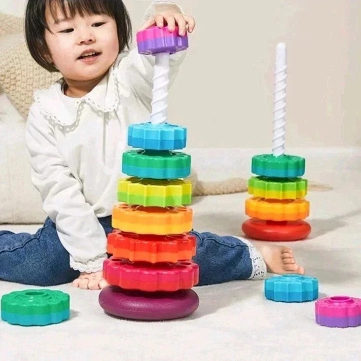 Baby Rainbow Tower Spinning Toy Colorful Gift Learning Activities 12m+ BPA Free