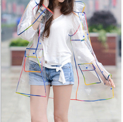 Womens Clear Raincoat Ladies Festival Shower Kagoul Parka Hooded Jacket Coat