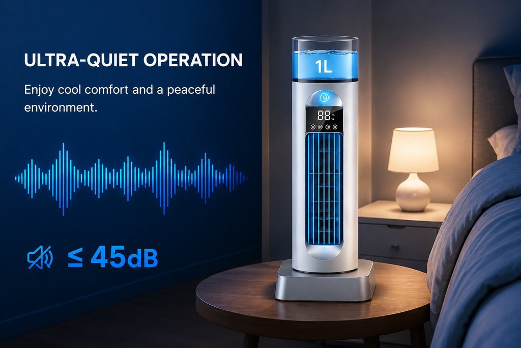 Bladeless Tower Fan Air Conditioning, Cold Fan with Remote Control, 90° White