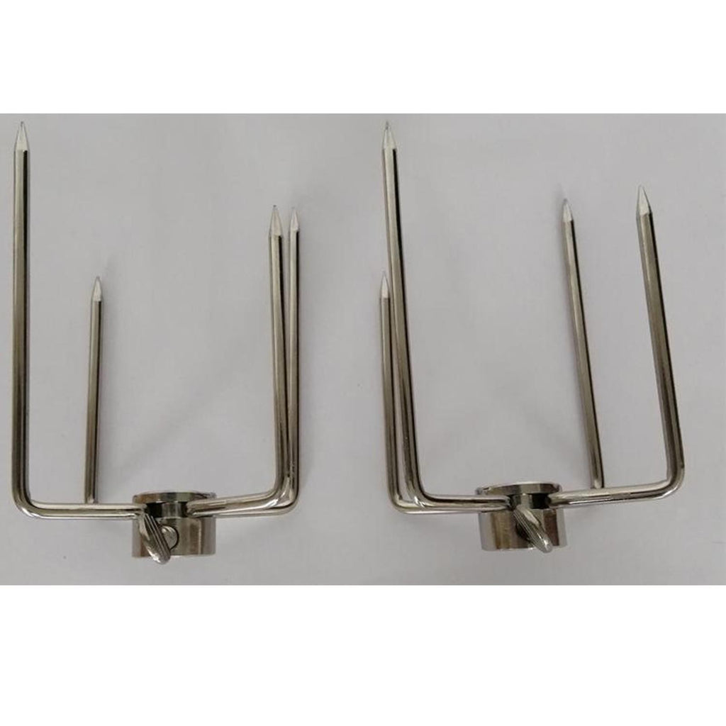 2pcs Stainless Steel Rotisserie BBQ Spit Fork Charcoal Grill Barbecue Tool