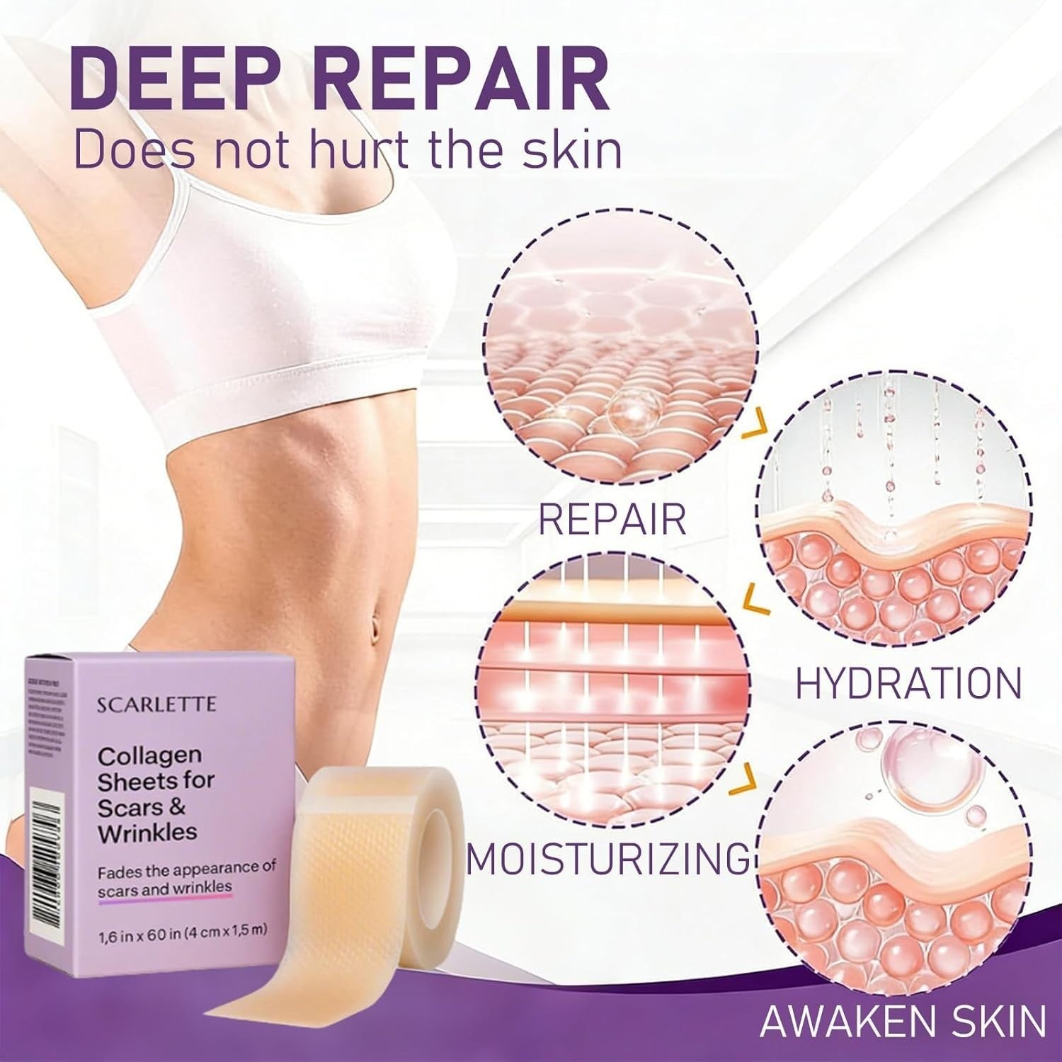 Scarlette Collagen Tape, Scarlette Collagen Sheets for Scars & Wrinkle, Silicone