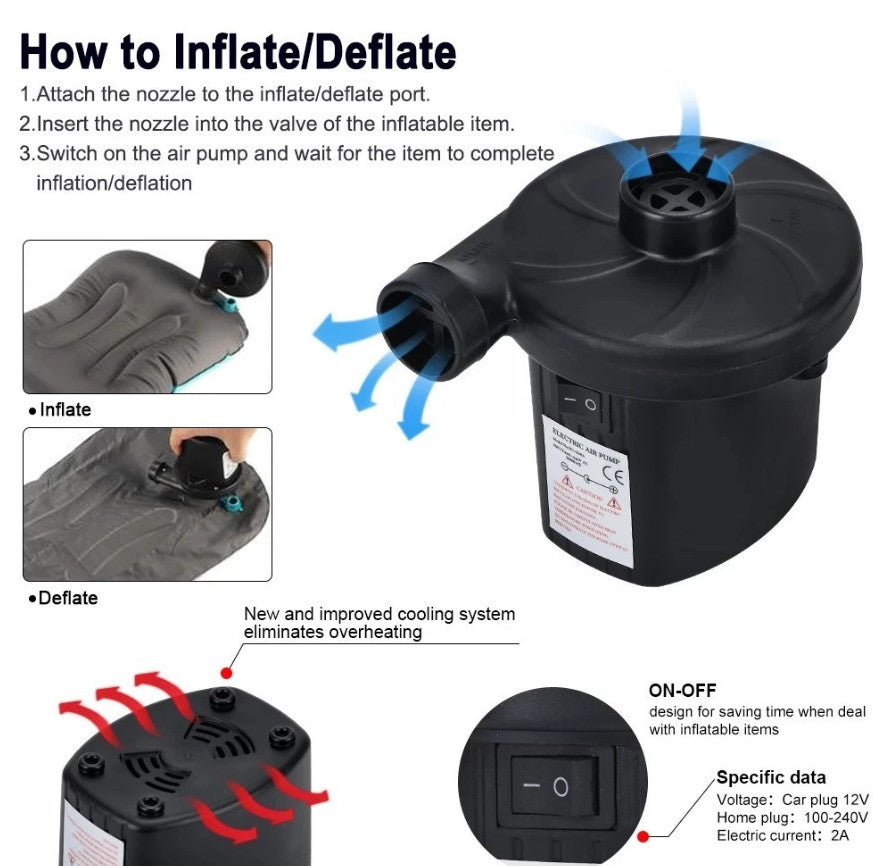3 in 1 Electric Air Pump For Inflatables Camping Bed Pool Inflator Air Mattress