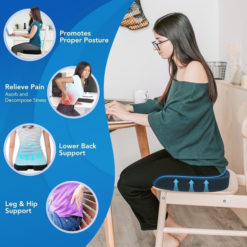 Seat Cushion & Lumbar Support Pillow for Office Chair, Car, Wheelchair Memory