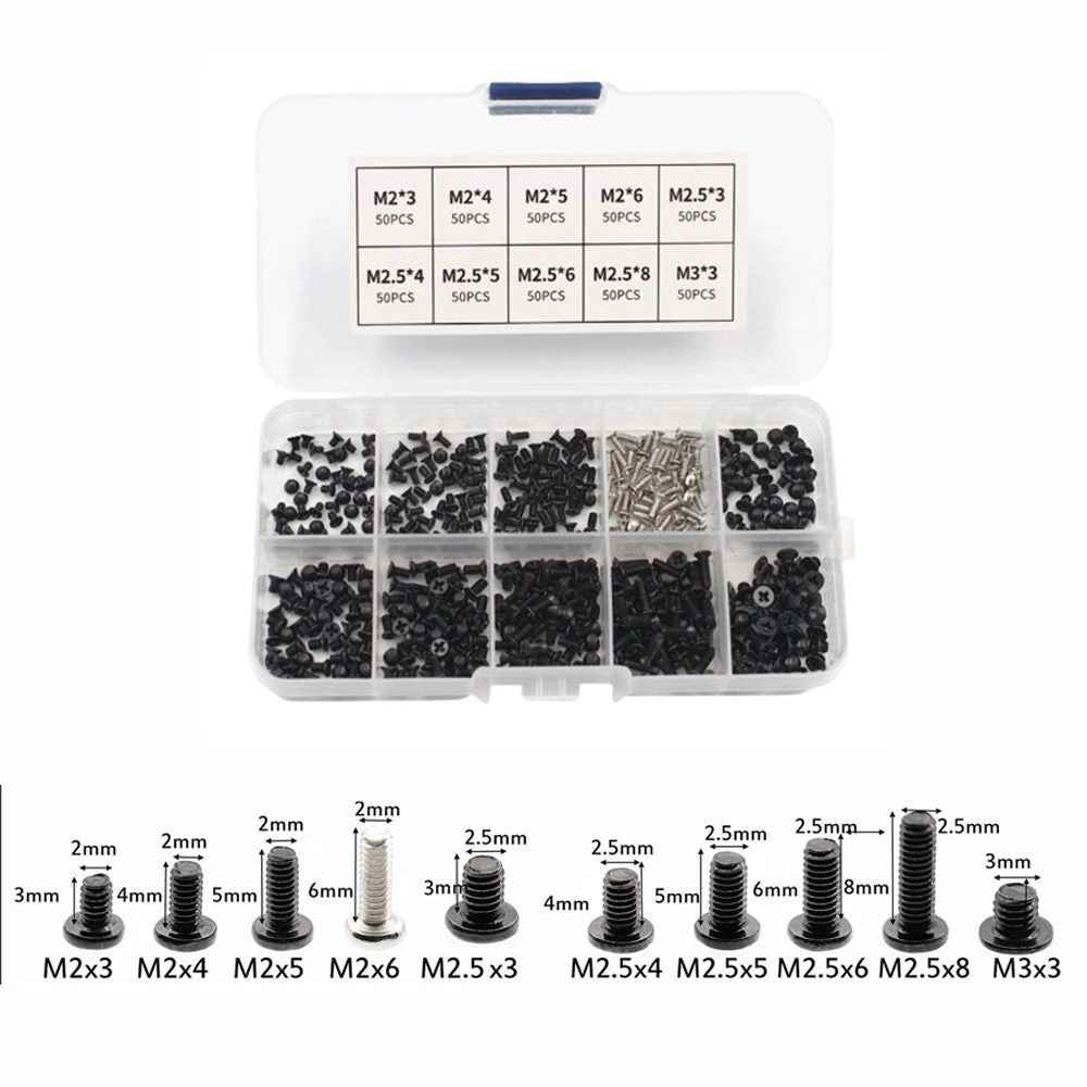 500Pcs HDD Screws Assortment Kit Carbon Steel Laptop Screws Set M2 M2.5 M3