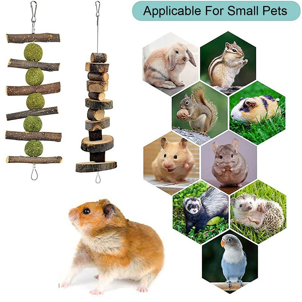 16Pcs Chew Toys Set for Small Animal Rabbit Teeth Care and Exercise Natural Wood