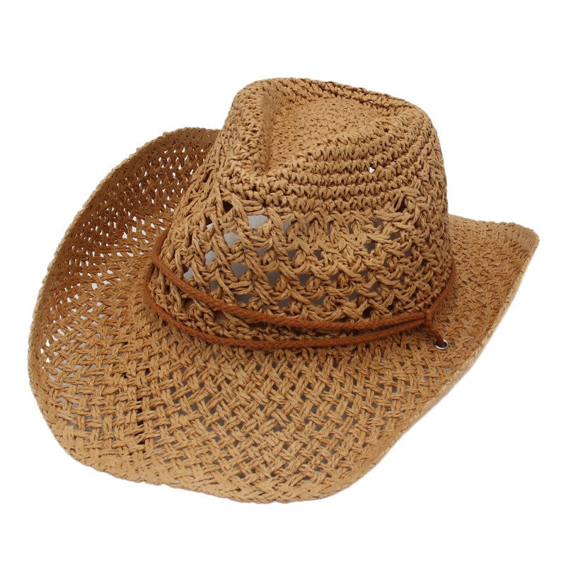 Straw Cowboy Hat Unisex Men Women Sun Hat Beach Outdoor Western Sunshade Cap