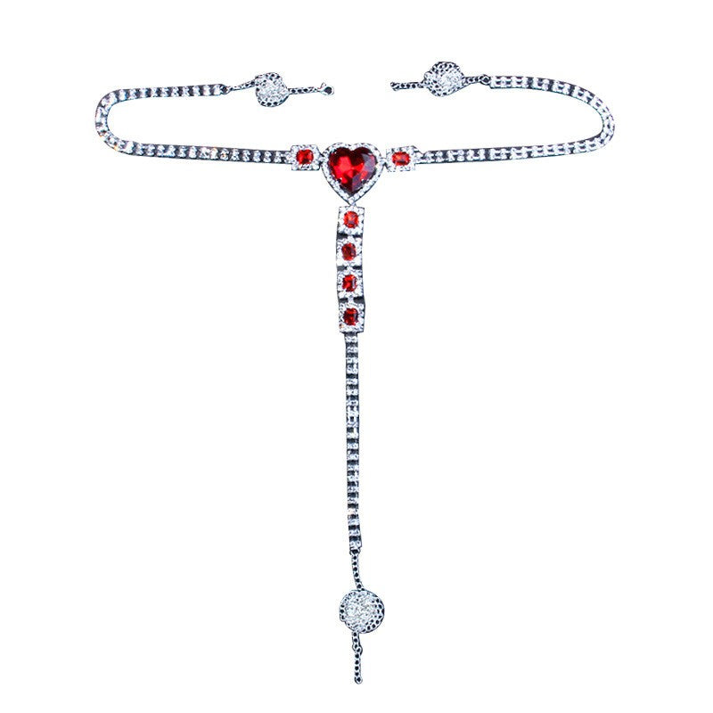 Women Chain Thong Sexy Panties Rhinestone Crystal Body Waist Jewelry Silver Red