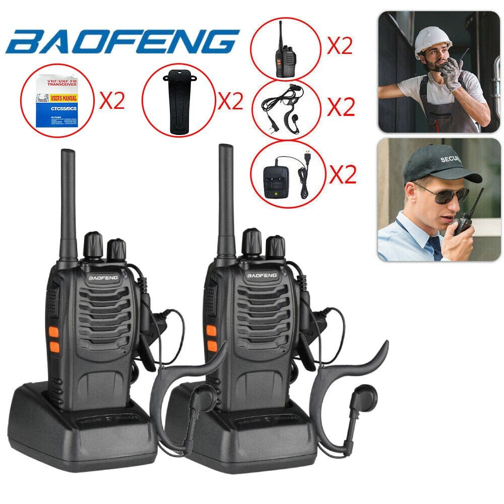 2x Baofeng BF-888S 400-470MHz Walkie Talkie Long Range Two Way Radio + Earpiece