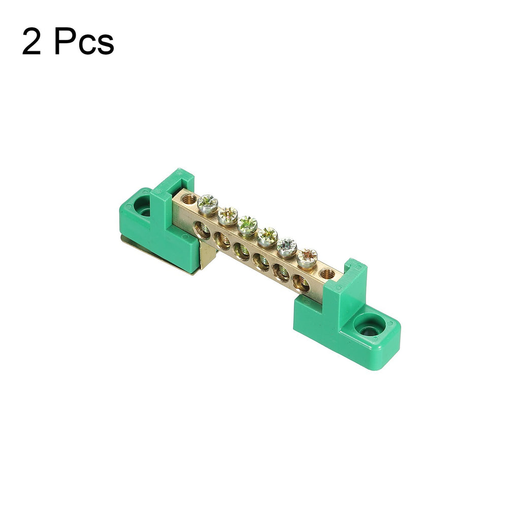 Terminal Ground Bar Screw Block Barrier Brass 6 Positions Green Pack of 2