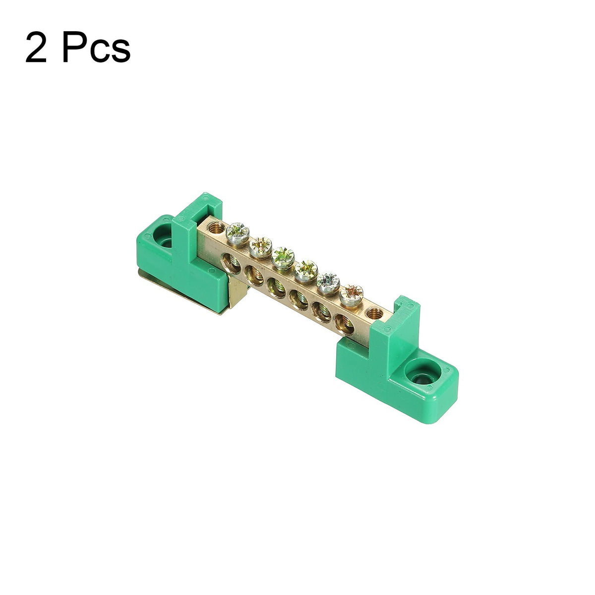 Terminal Ground Bar Screw Block Barrier Brass 6 Positions Green Pack of 2