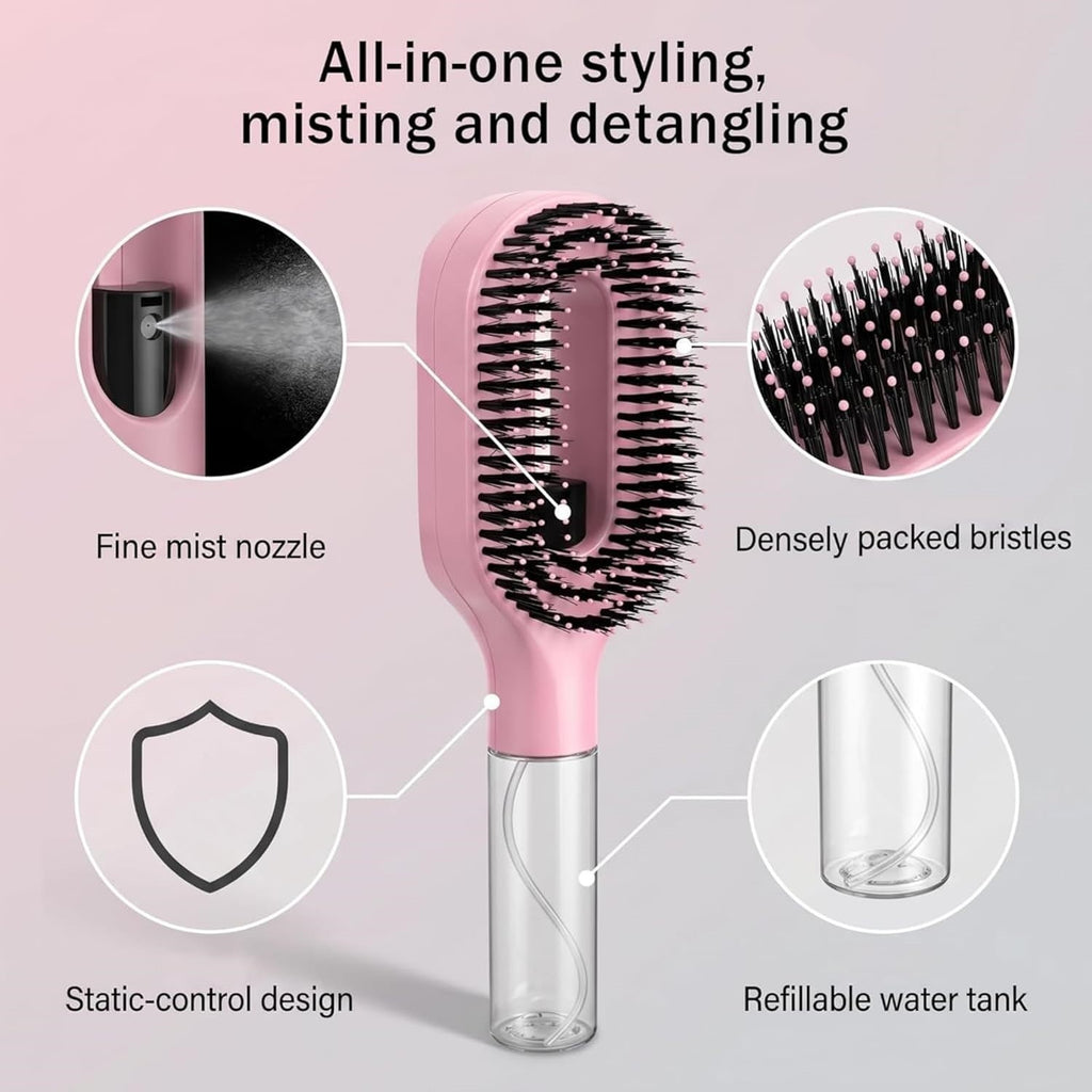 Hair Brush with Water Spray, 2-in-1 Detangling Tool for Frizz Control