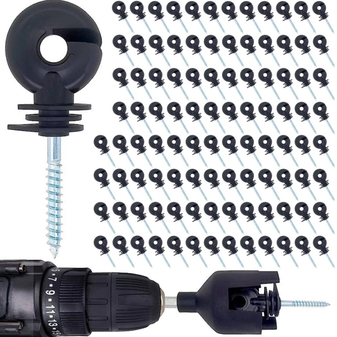 Ring Insulators x 100 - Electric Fencing Fence Screw In For Wooden Posts Wire