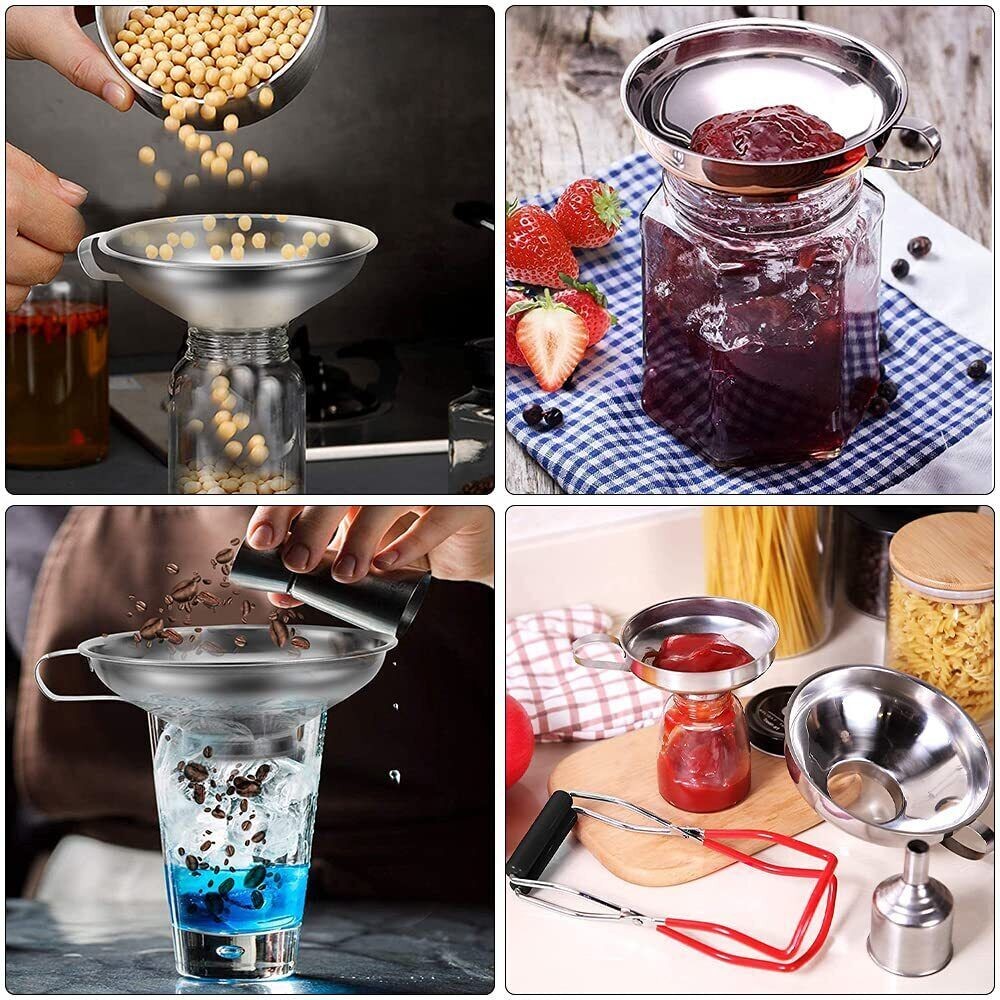 Stainless Steel Funnel Can Lifting Tongs Set Canning Hoppers Filter Jar Lifter