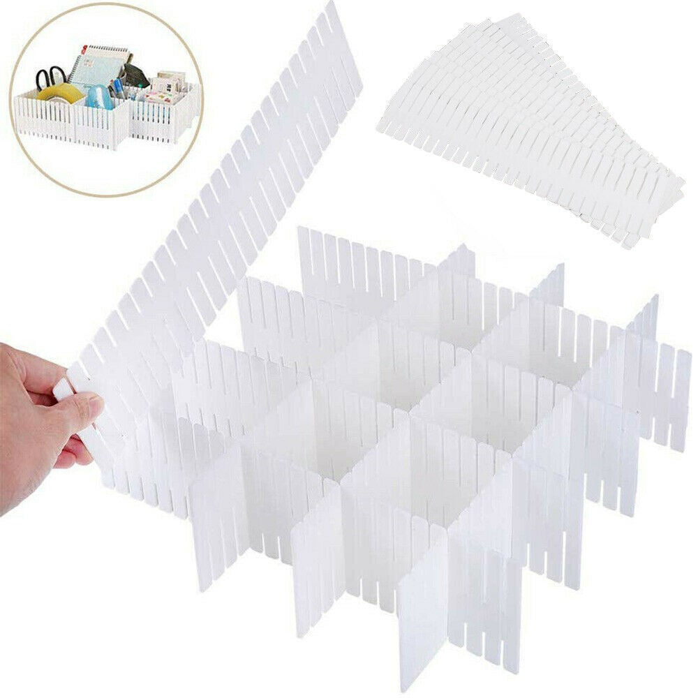 24x Adjustable Drawer Dividers Organiser Socks Make Up Plastic Closet Separator