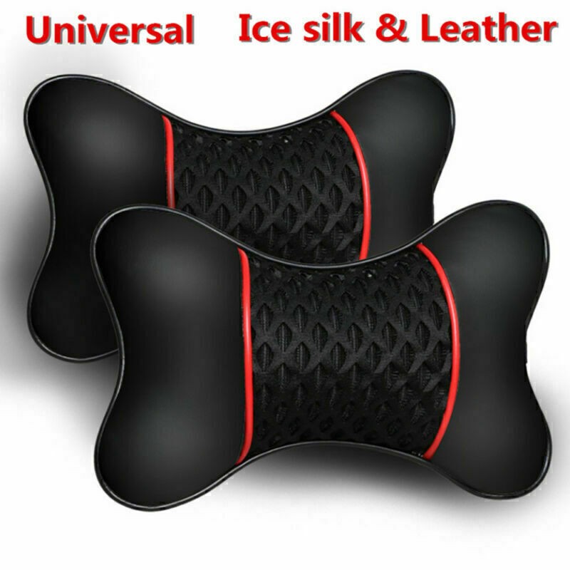 2X Car Seat Head Neck Rest Support Pillow Premium PU Leather Black Cushion Pad