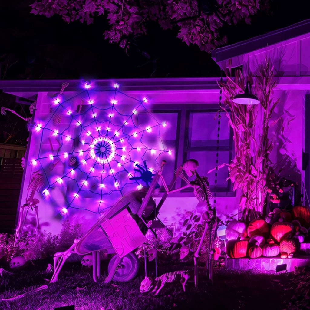 Halloween Luminous Spider Web LED Lights Hairy Black Spider Garden Hanging Decor