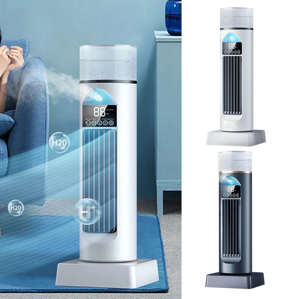 Bladeless Tower Fan Air Conditioning, Cold Fan with Remote Control, 90° White