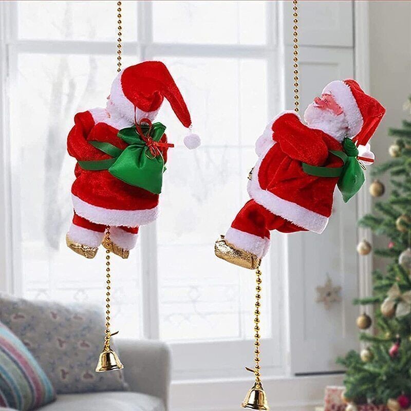 Electric Climbing Ladder Santa Claus Christmas Xmas Music Figurine Party Decor