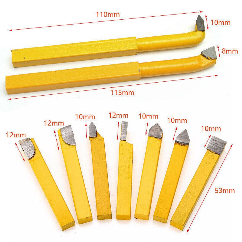 9pcs 8mm Metal Lathe Turning Tools Carbide Tip Tipped Cutter Bit Cutting Kits UK