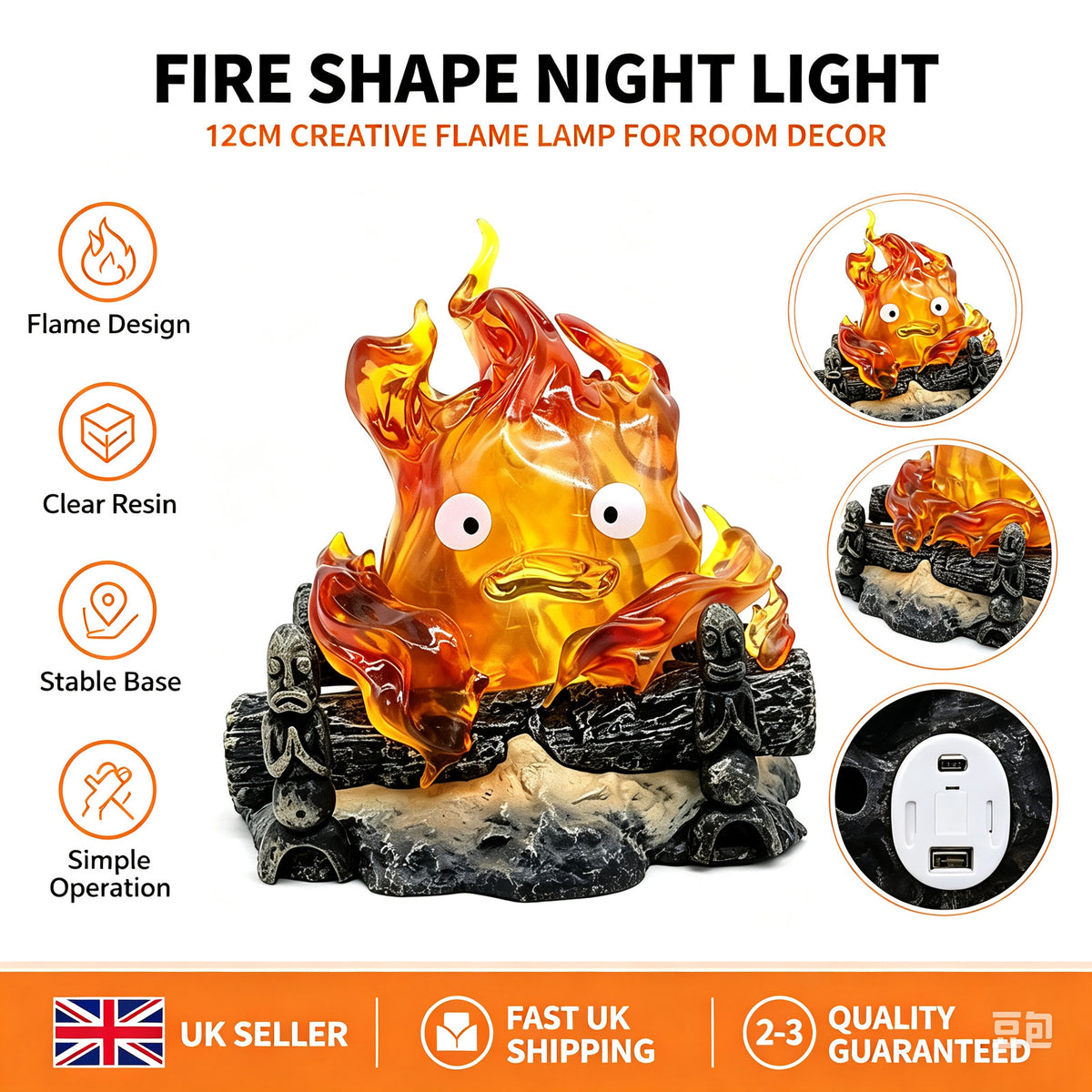 Studio Ghibli Calcifer Figure Howl's Moving Castle Desktop Night Light Lamp