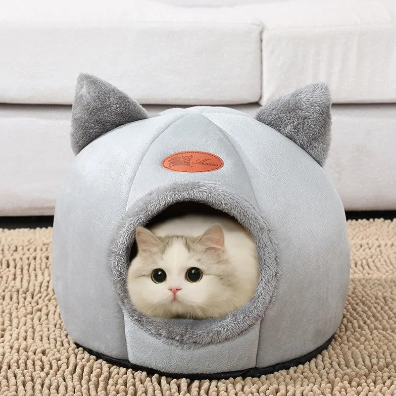 Cute Ear‑Shaped Cat Cave Bed Warm Winter Cosy Nest For Cats & Small Indoor Dogs