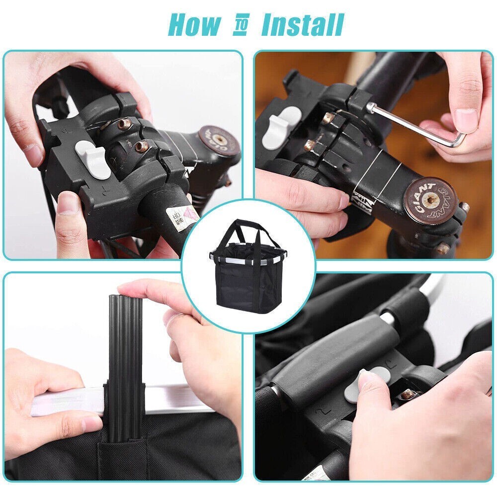 Bicycle Front Basket Foldable Bike Handlebar Bag Pet Carrier Frame Storage Pack
