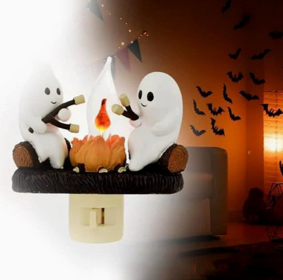 Plug In Night Light - Spooky Halloween Ghost Flickering Flame Kids Nightlight