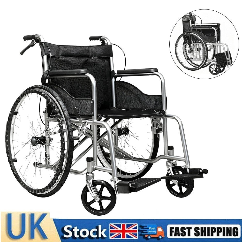 Wheelchair Lightweight Self Propelled Mag 24" Wheels Folding Brake Armrest Chair