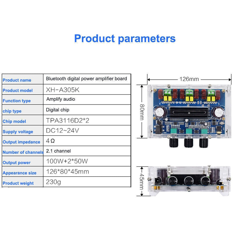 TPA3116D2 Bluetooth 5.0 2.1 Channel 2*50W+100W Digital Power Amplifier Board DIY