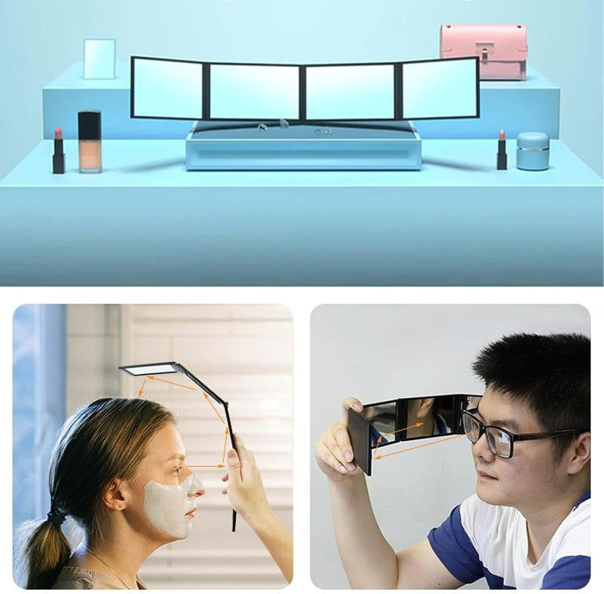 Nishomee Mirror, 4-Sided Folding Mirror, Multi Angle Folding 360 Degree Compact