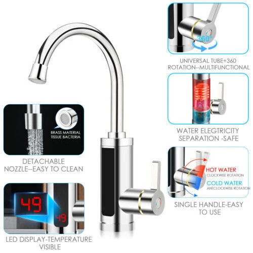 Electric Heating Tap Kitchen Bathroom Fast Instant Hot Water Heater Faucet UK