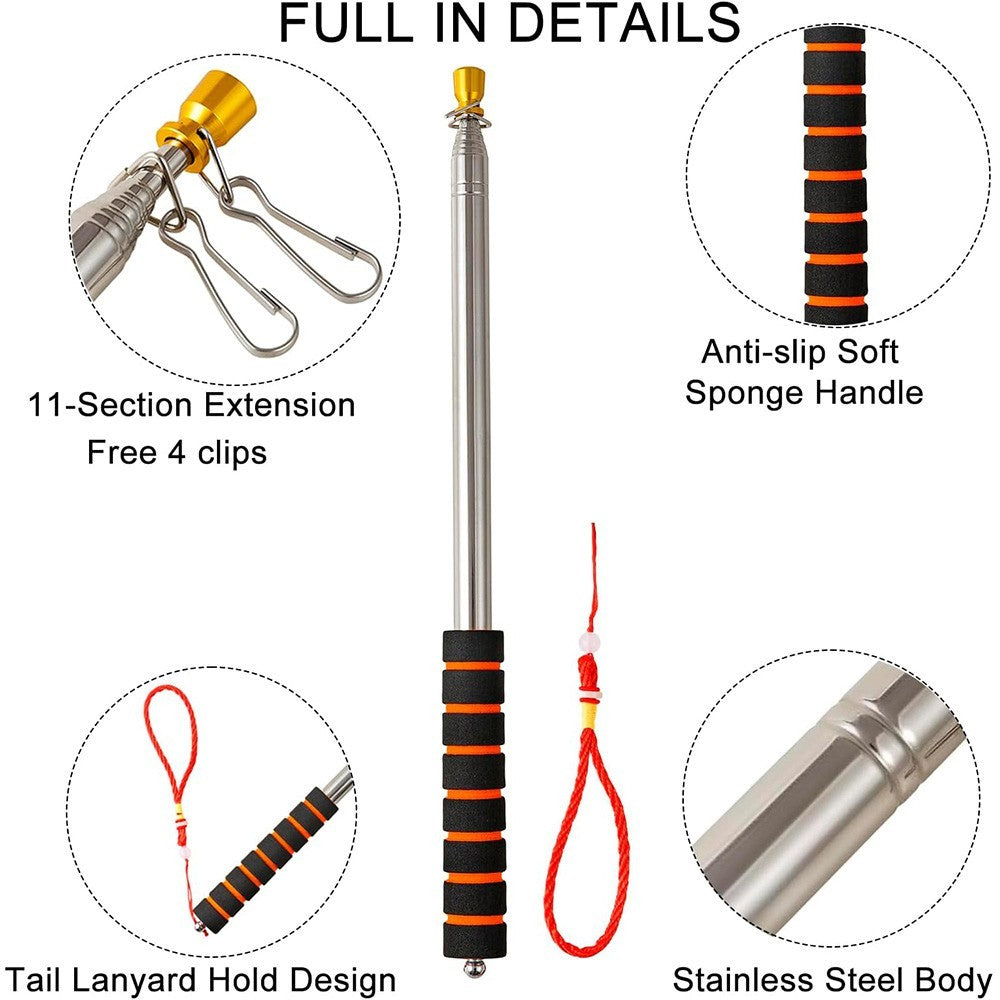3m Telescopic Flag Pole Stainless Steel Handheld Portable Extendable Retractable