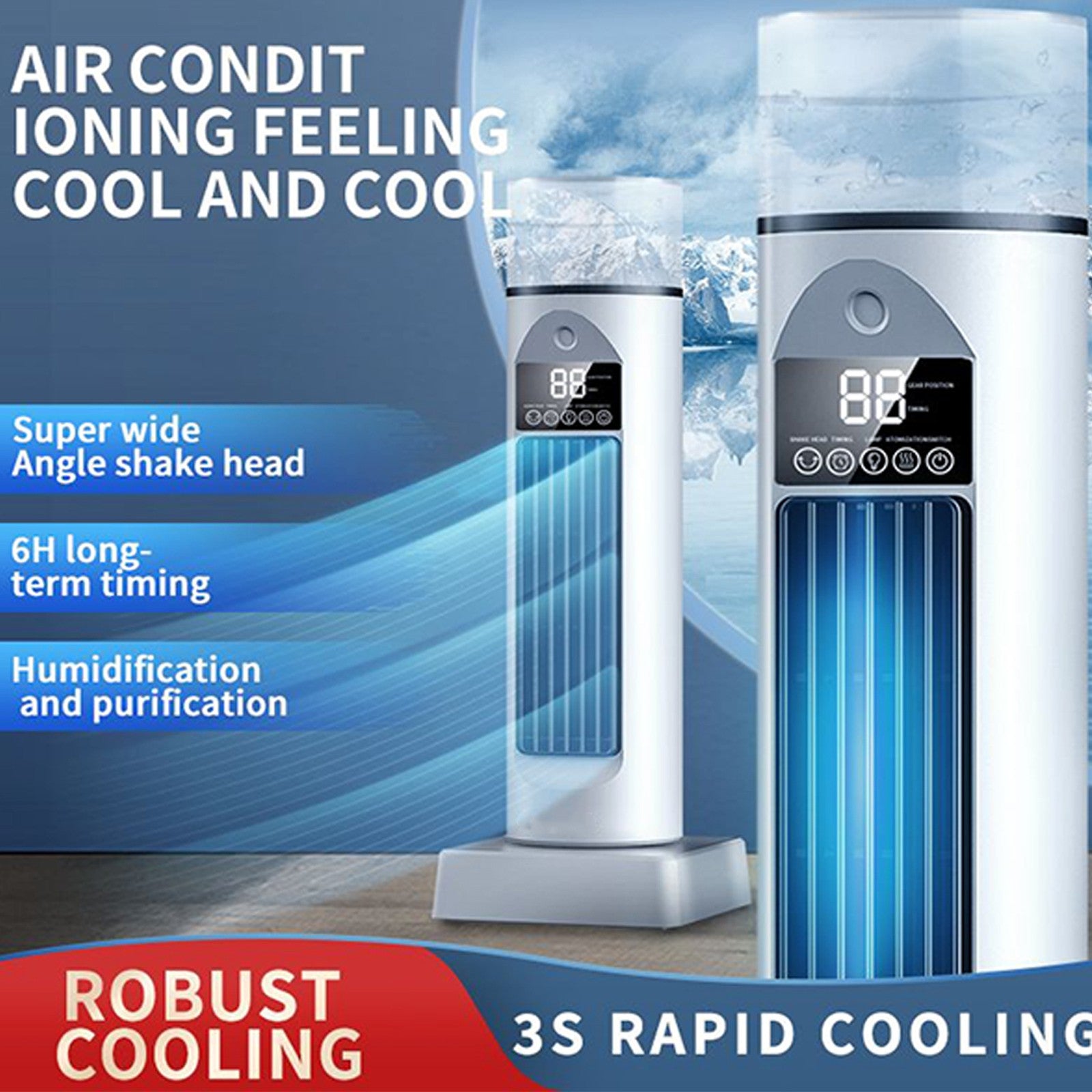 Portable Air Conditioner Tower Fan Standing Bladeless Quiet Cooler 6 Speeds