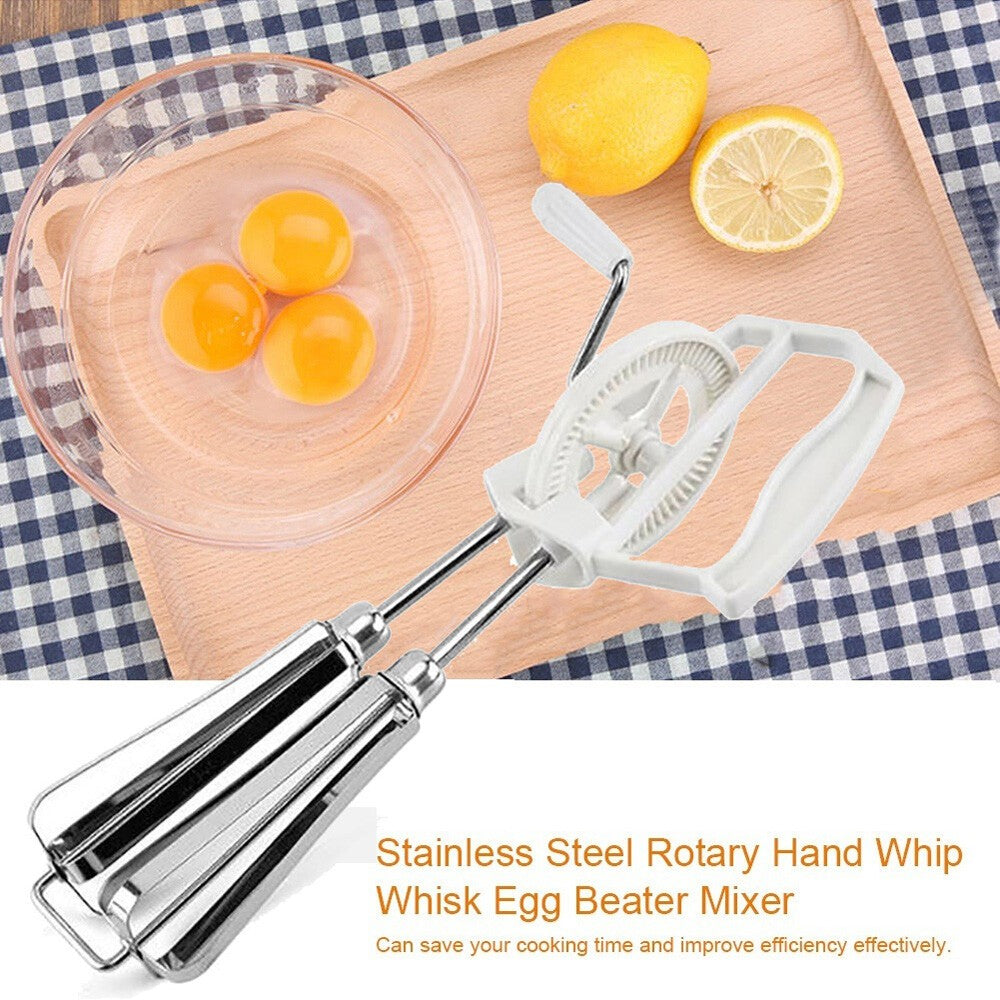 Rotary Manual Hand Whisk Egg Beater Stainless Steel Mixer Blender Kitchen Tool