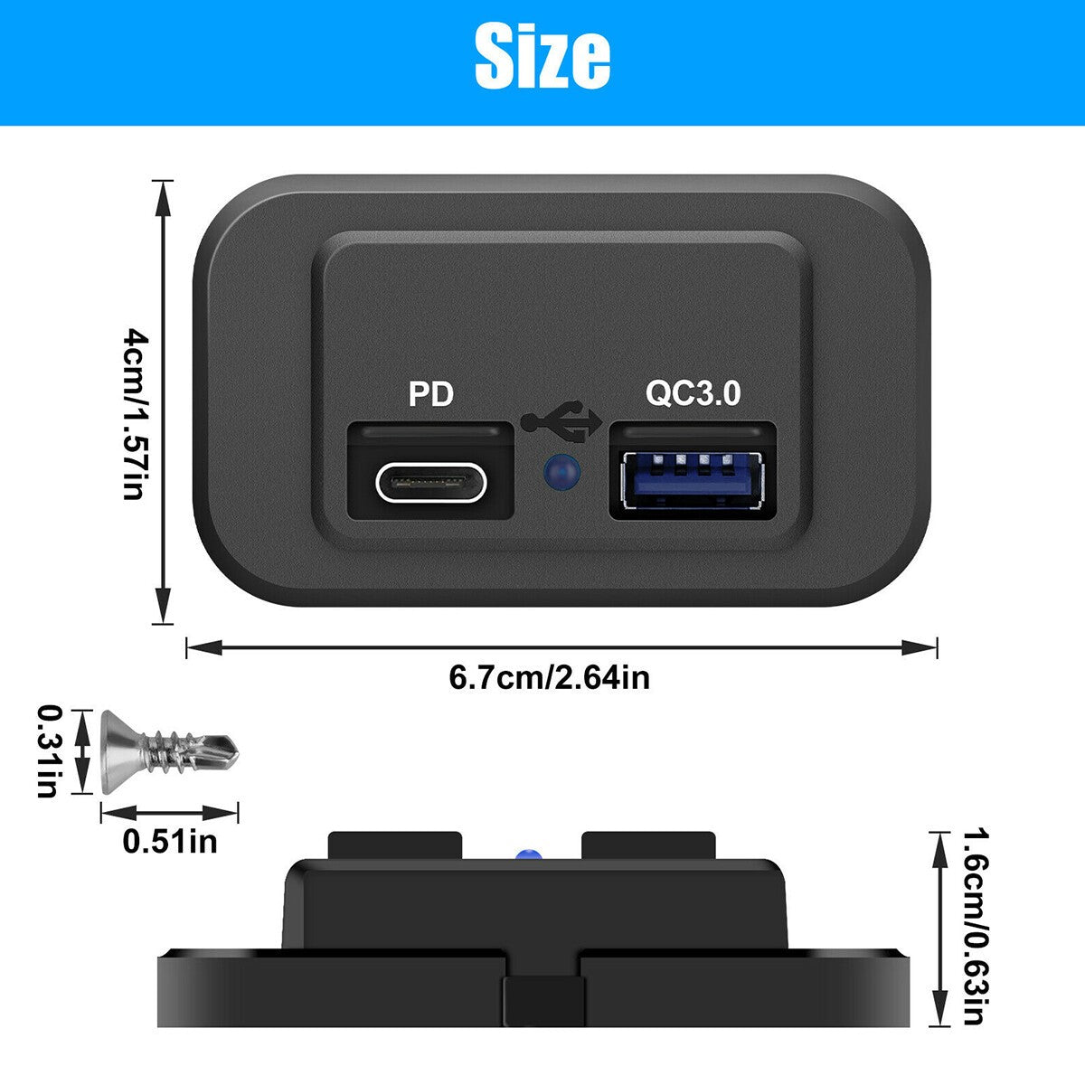 Car DC 12V-24V PD Type C USB Port Fast Charger Socket Power Outlet Panel Charger