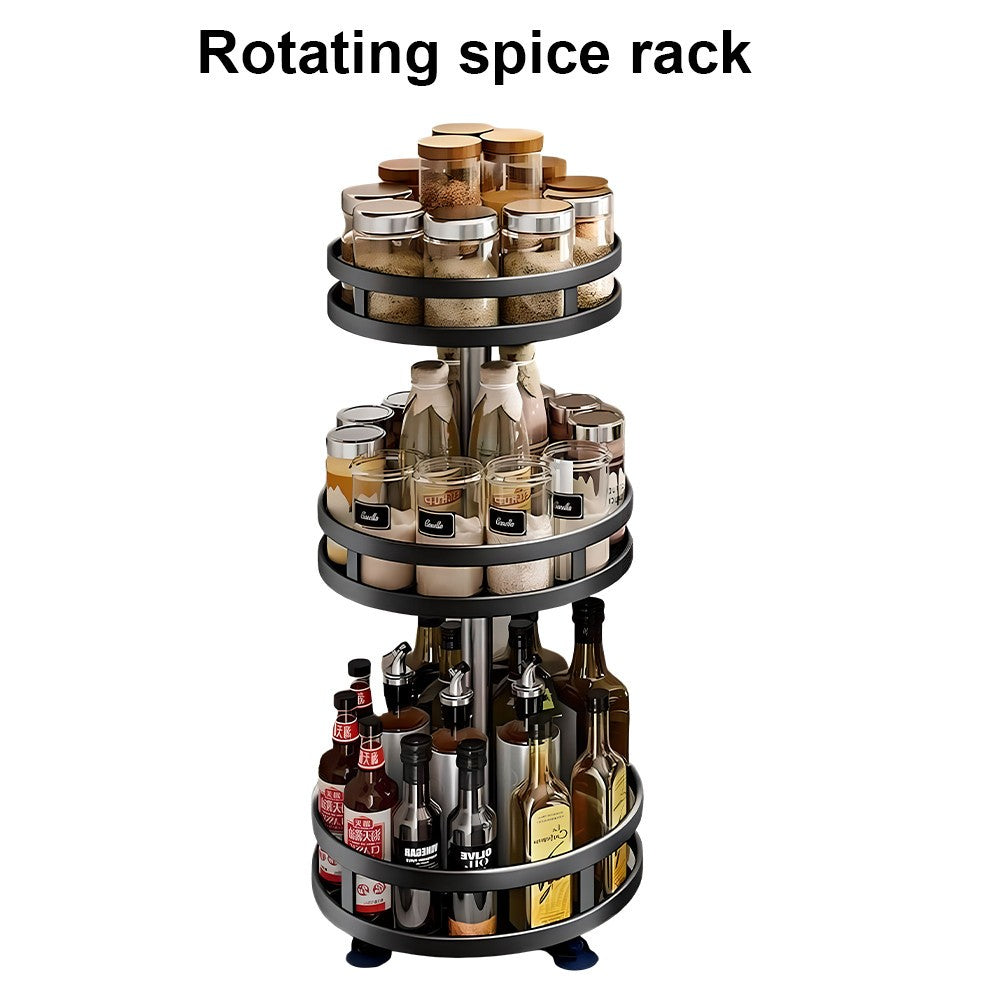 3 Tier 360° Rotating Spice Rack Rotatable Steel Kitchen Seasoning Organizer UK