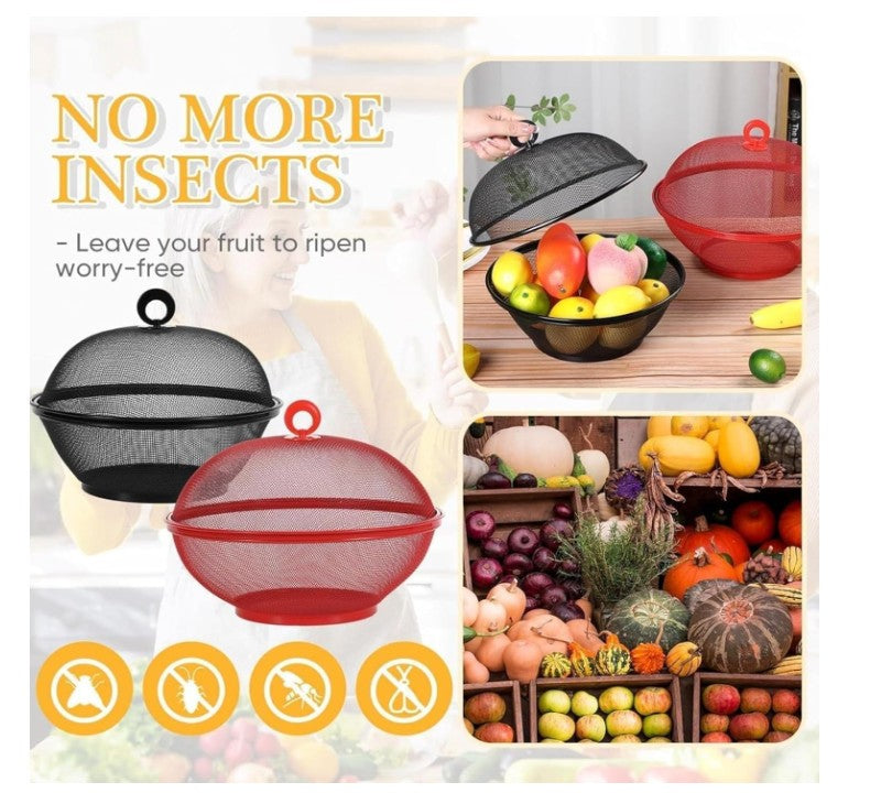 Fruit Fly Proof Fruit Bowl, Large Capacity Mesh Fruit Basket with Lid Cover