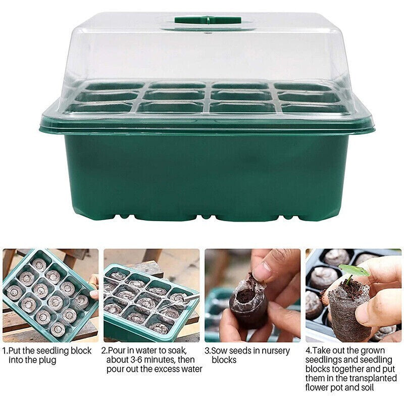 6pcs 12 Cells Seedling Tray Propagator Growing Thicken Seedling Heightened Lids