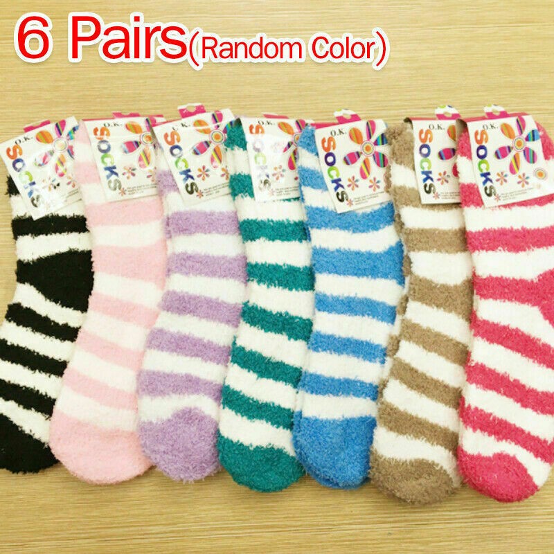 6Pairs Women Winter Warm Soft Fluffy Bed Socks Lounge Slipper Fleece Sock Random