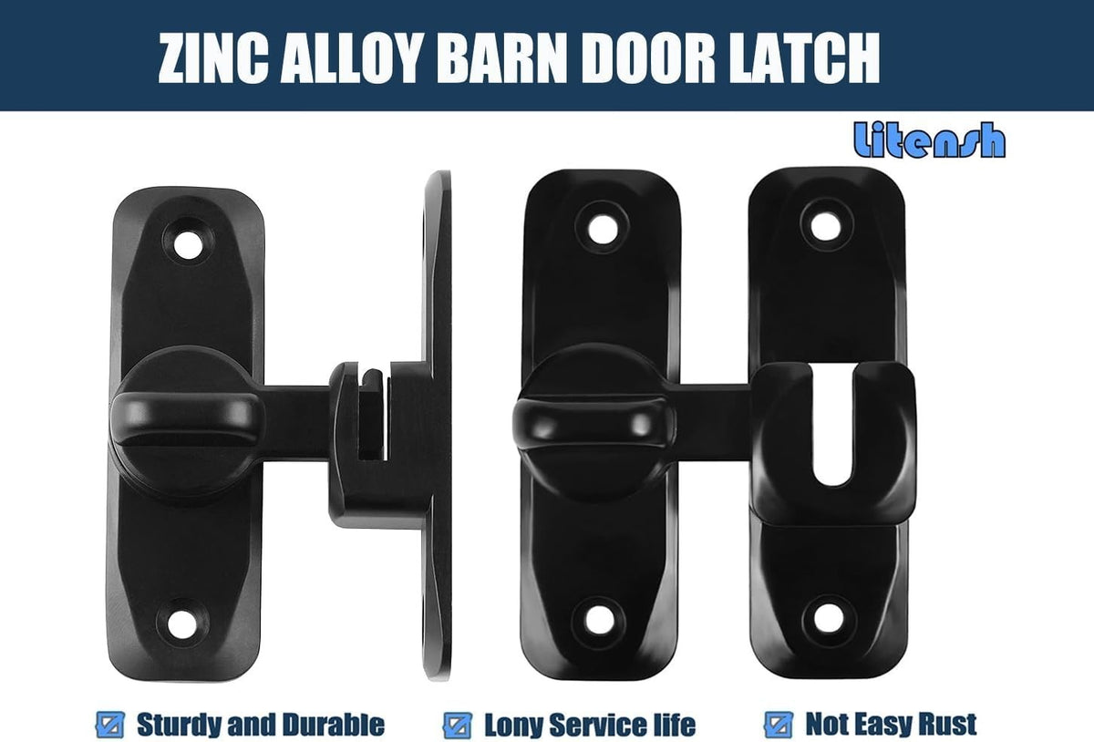 Flip Door Latch, 90/180 Degree Barn Door Gate Latches Lock, Right Angle Door Loc
