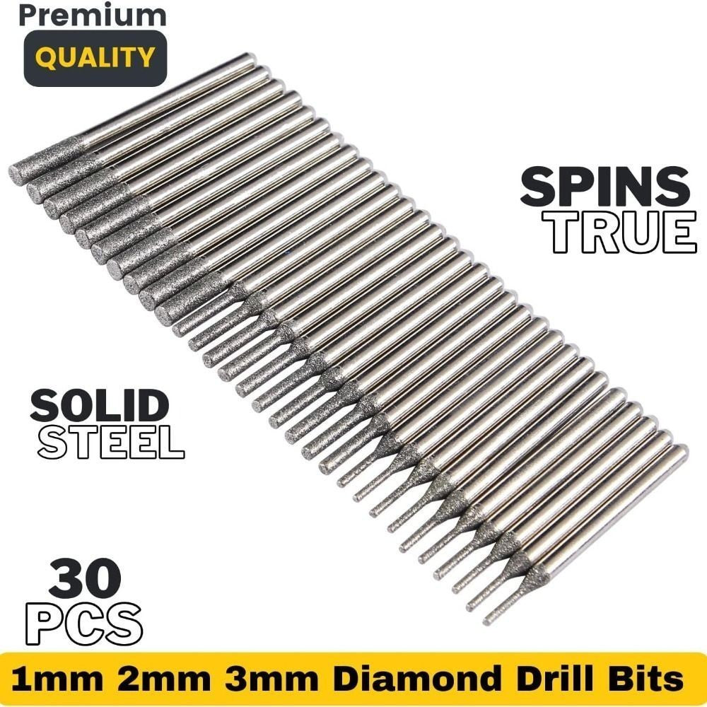 1/8 Shank Diamond Drill Bits 30Pcs 1mm 2mm 3mm Dremel Craft Drill Set