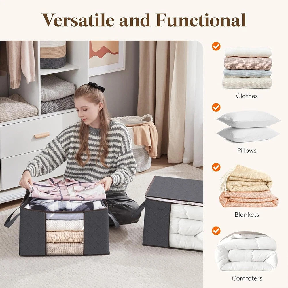 6 Pack 90L Storage Bags Zipped for Clothes, Bedding Toys Packing Moving Box
