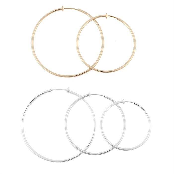 1 Pair 40/50/60mm Clip-On Earrings Small/Medium/Large Non-Pierced Hoop Style